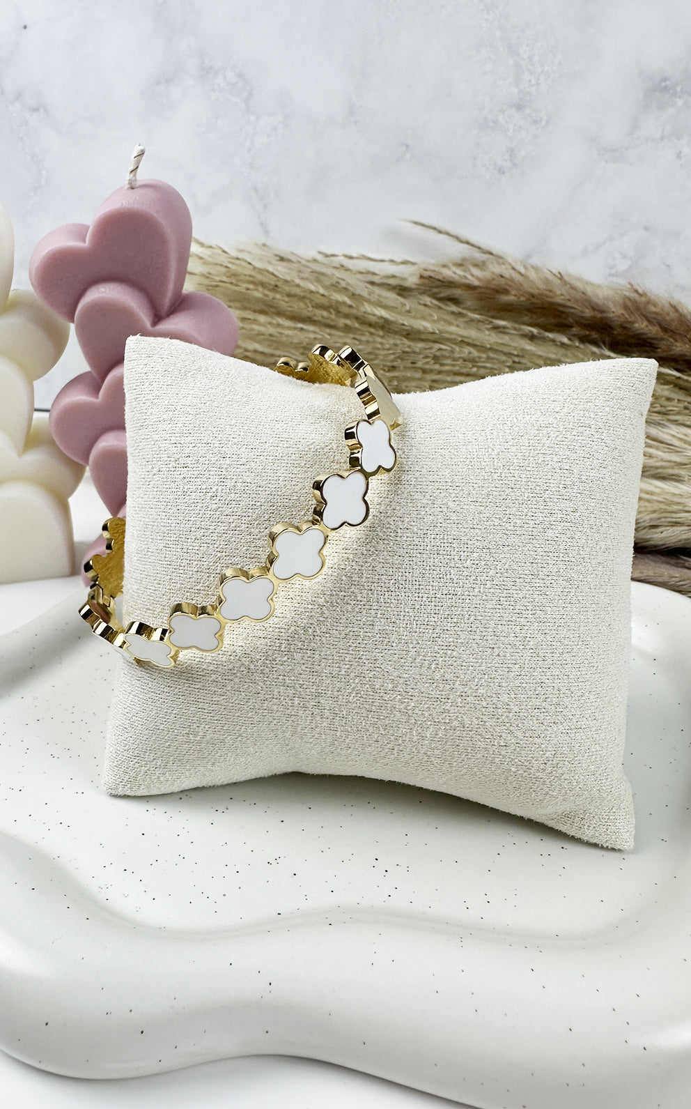 Clover Armreif | Weiß & Gold