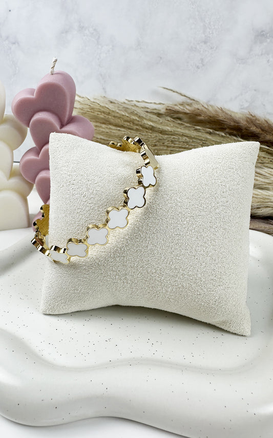 Clover Armreif | Weiß & Gold