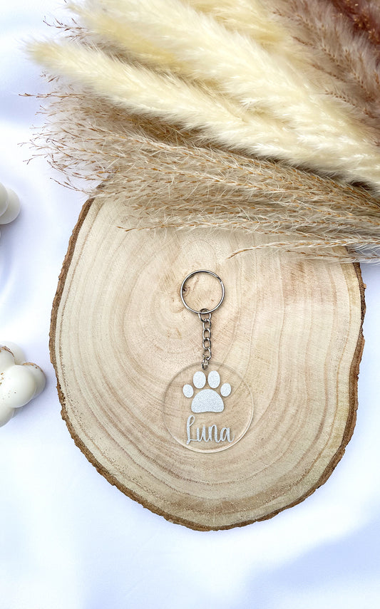 Acryl Schlüsselanhänger "Pfote Luna" silber